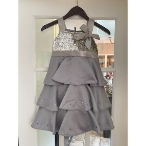 Incomplete Handmade Silver Sequin Tiered Holiday Dress Girls Size 7
